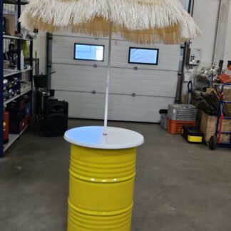 Statafel olievat geel met parasol